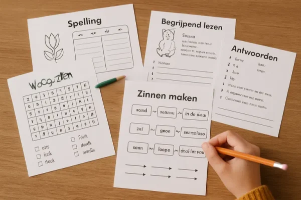 Taal oefenen met speelse werkbladen voor groep vier, thuis en in de klas